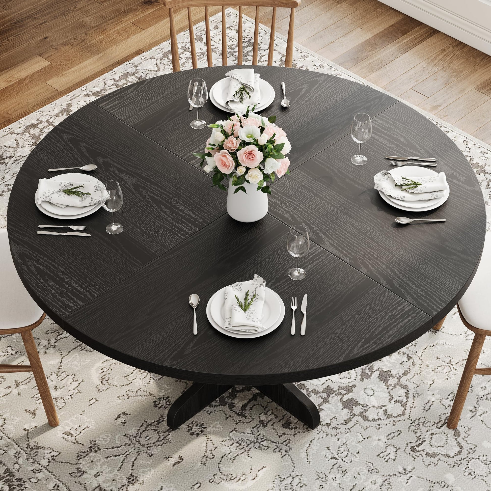 Tavolo da pranzo rotondo Garvee da 47" con struttura in metallo e piano in MDF per 4 persone, cucina e sala da pranzo, design rustico, marrone