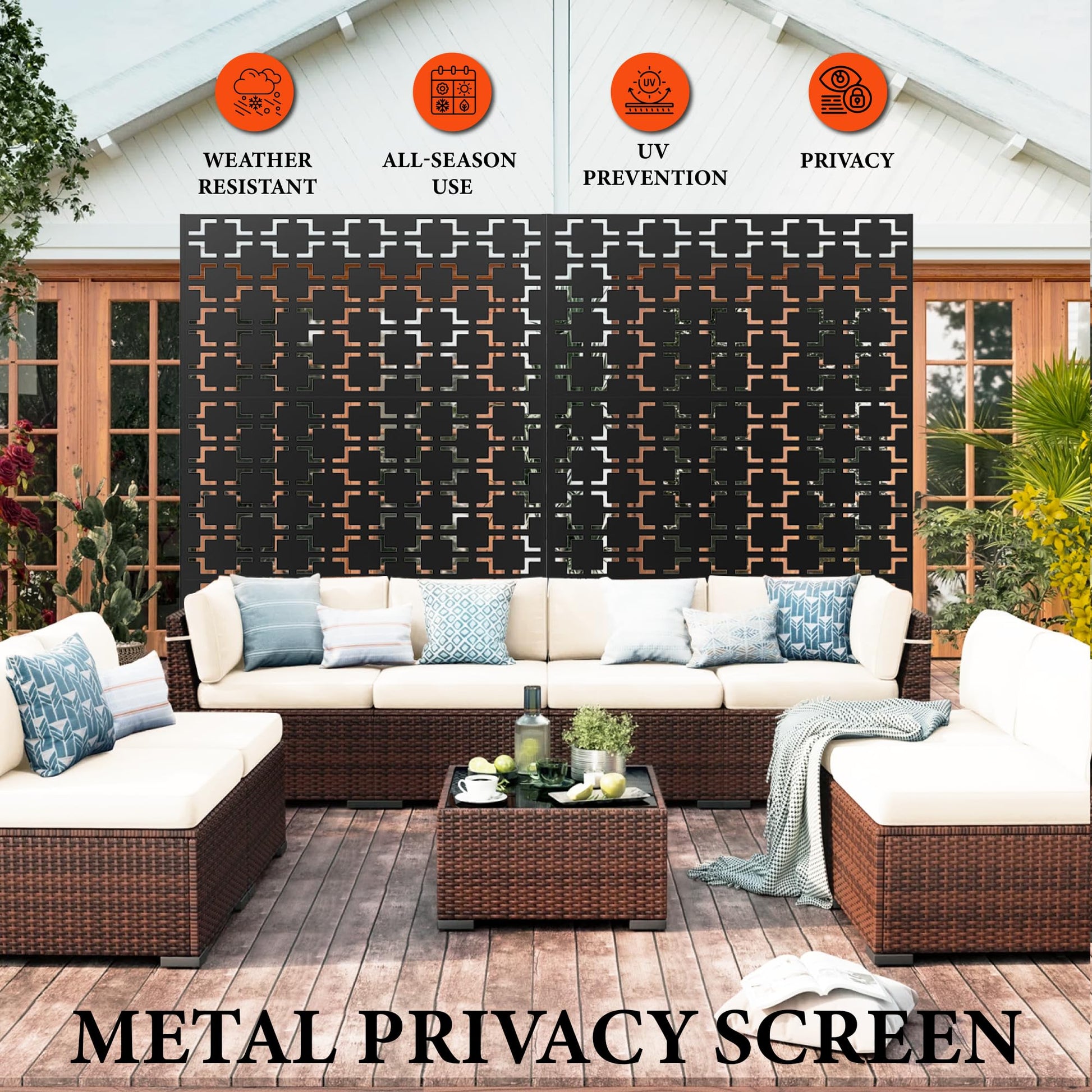 Garvee Metal Privacy Screen 72"x47" Robusto acciaio verniciato a polvere autoportante per giardino e balcone resistente alle intemperie