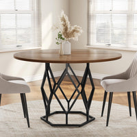 Tavolo da pranzo rotondo Garvee per 4-6 persone, 47 pollici, stile country moderno, base in metallo robusto, piano in legno, versatile per cucina e sala da pranzo