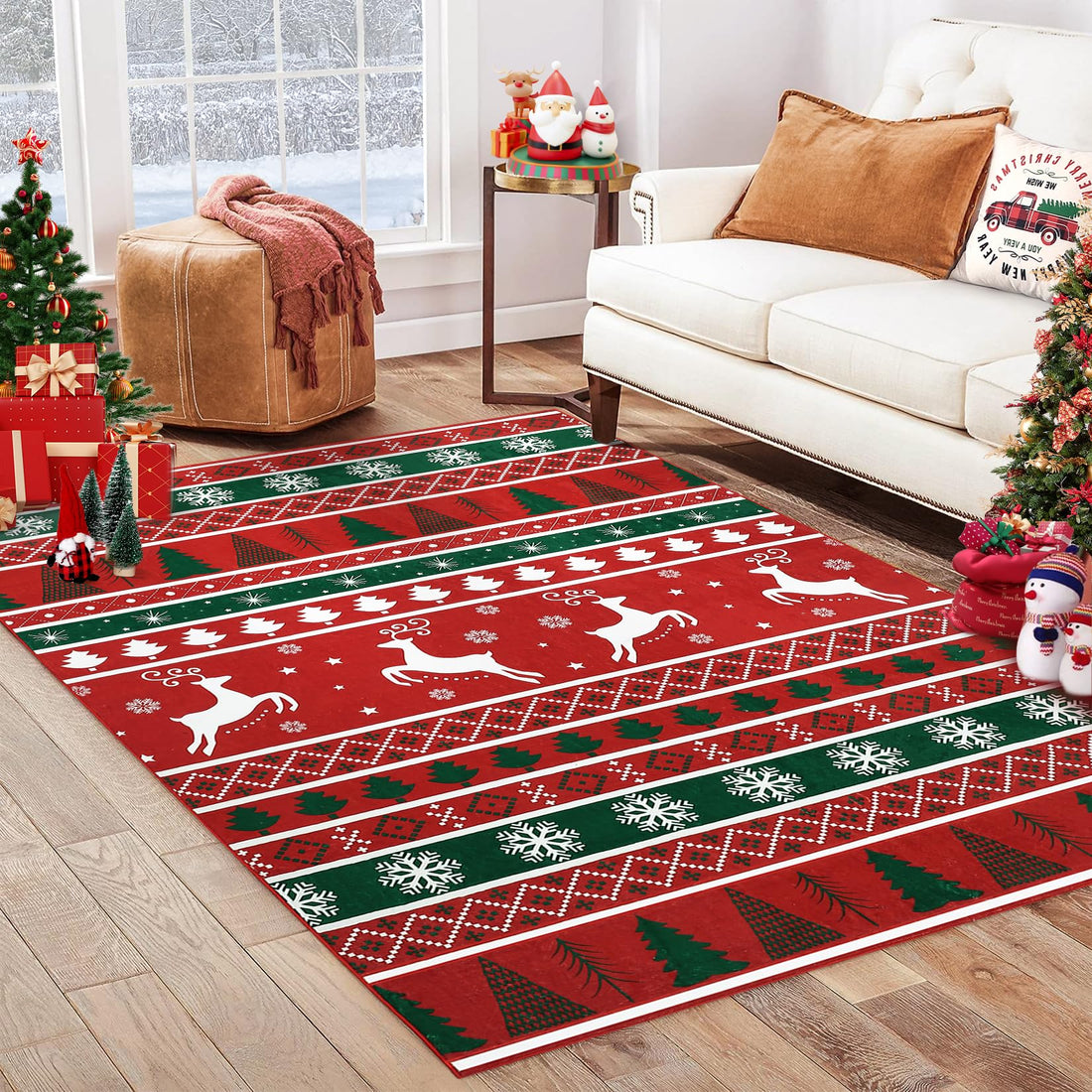 Garvee Tappeto Natalizio 120x170 cm Rosso Lavabile Antiscivolo Poliestere Morbido Resistente Per Soggiorno E Camera
