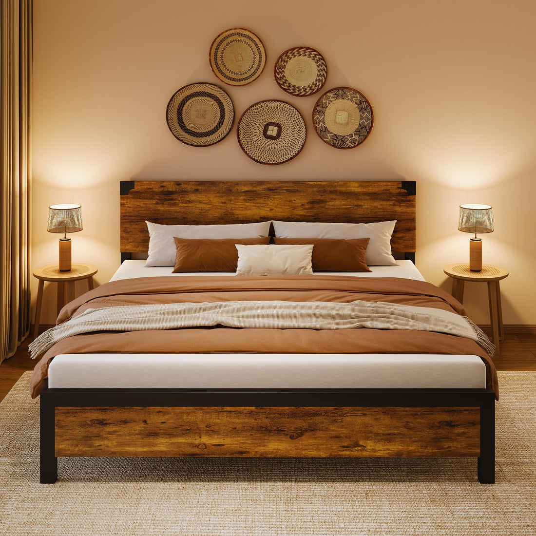 Garvee Letto King Size con Testiera in Legno, Contenitore Sotto Letto, Gambe in Metallo, Marrone Rustico, Camera da Letto, 82x78.7x37.4 in