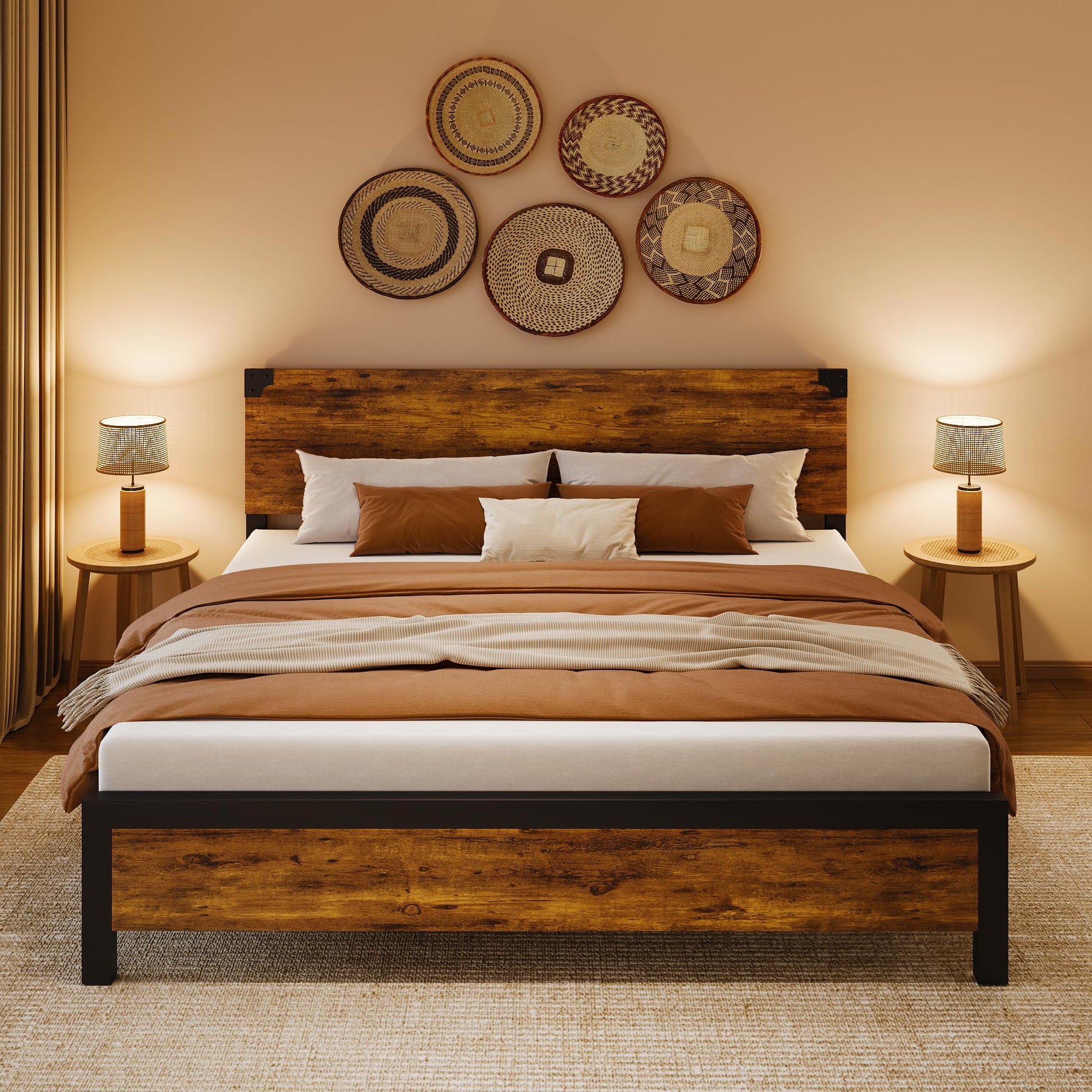 Garvee Letto King Size con Testiera in Legno, Contenitore Sotto Letto, Gambe in Metallo, Marrone Rustico, Camera da Letto, 82x78.7x37.4 in