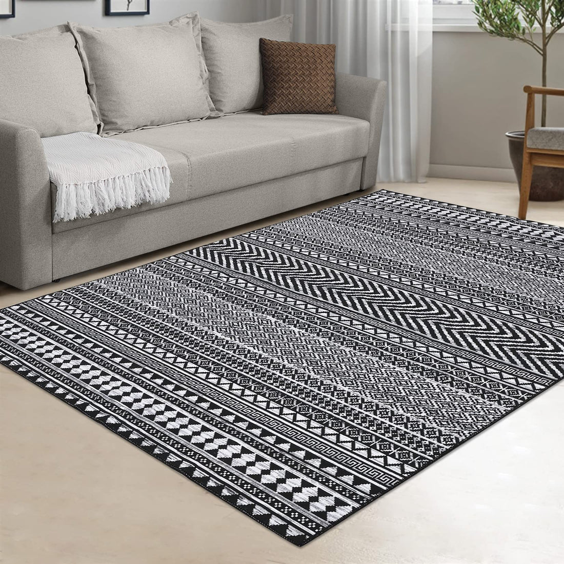 Garvee Teppich Vintage In & Outdoor, Wasserfest, Rutschfest, Kurzflor Polyester, Modernes Design, 120x170 cm, Schlafzimmer & Wohnzimmer