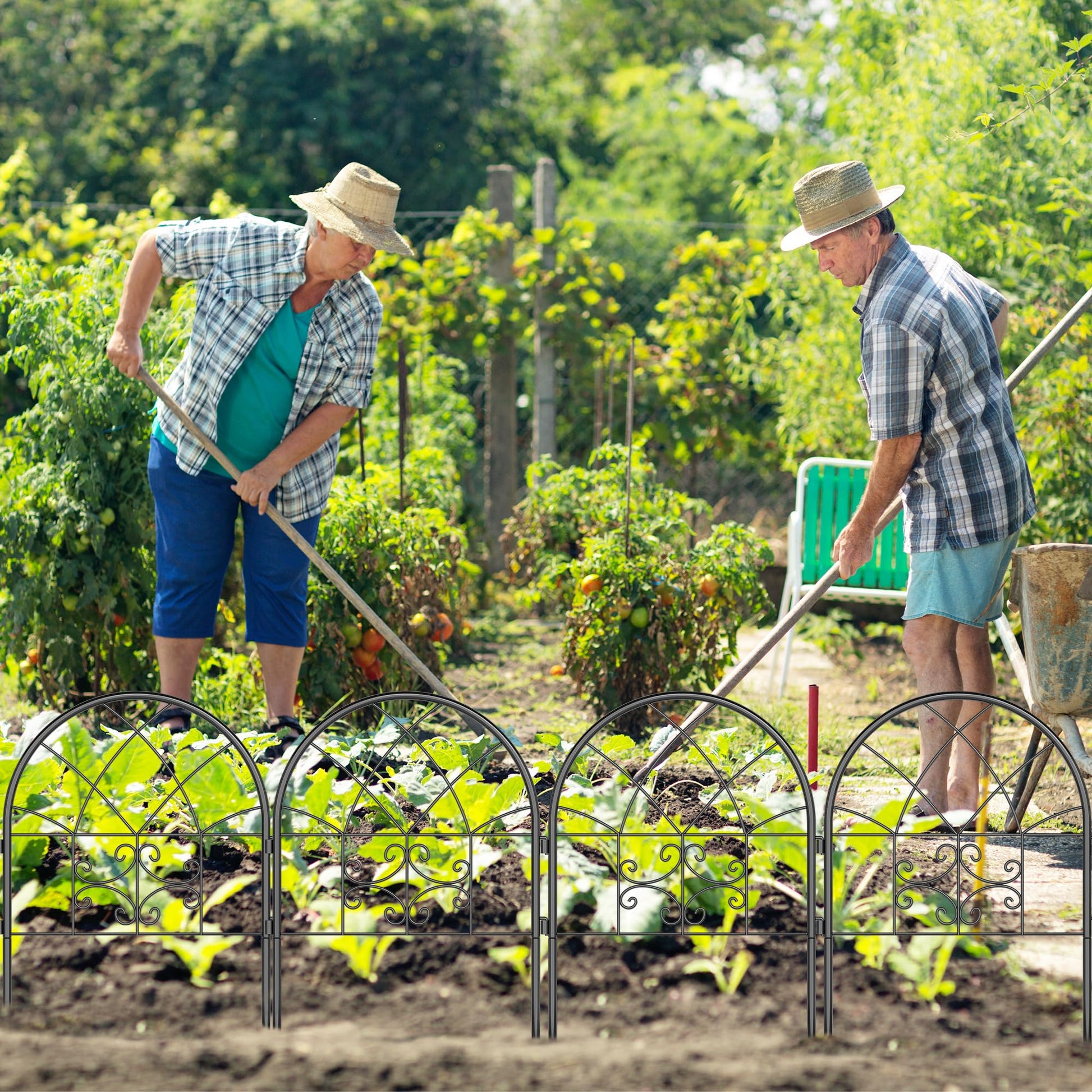 Recinzioni da giardino in metallo Garvee, 8 pannelli, antiruggine, verniciate a polvere, ad arco, alte 25,78 pollici, lunghe 13 piedi, nere, per la sicurezza del giardino e degli animali domestici
