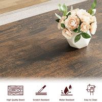Tavolo da pranzo Garvee con 2 panche, struttura in metallo, legno MDF, antigraffio per cucina e sala da pranzo, salvaspazio, marrone