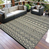 Garvee Tappeto Esterno 9x12 Impermeabile per Patio - Durevole e Reversibile - Polipropilene UV Resistente - Design Boho Nero/Caffè - Campeggio, RV, Spiaggia - Nero/Marrone (Boho)