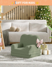 Divano e chaise longue pieghevole 2 in 1 Garvee Kids Couch, schiuma, morbido Sherpa, motivo a onde verdi, sala giochi, leggero, base antiscivolo