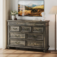 Cassettiera Garvee da 47" in stile rustico con 9 cassetti, in legno rustico, maniglie in metallo vintage, rovere scuro, per camera da letto e soggiorno