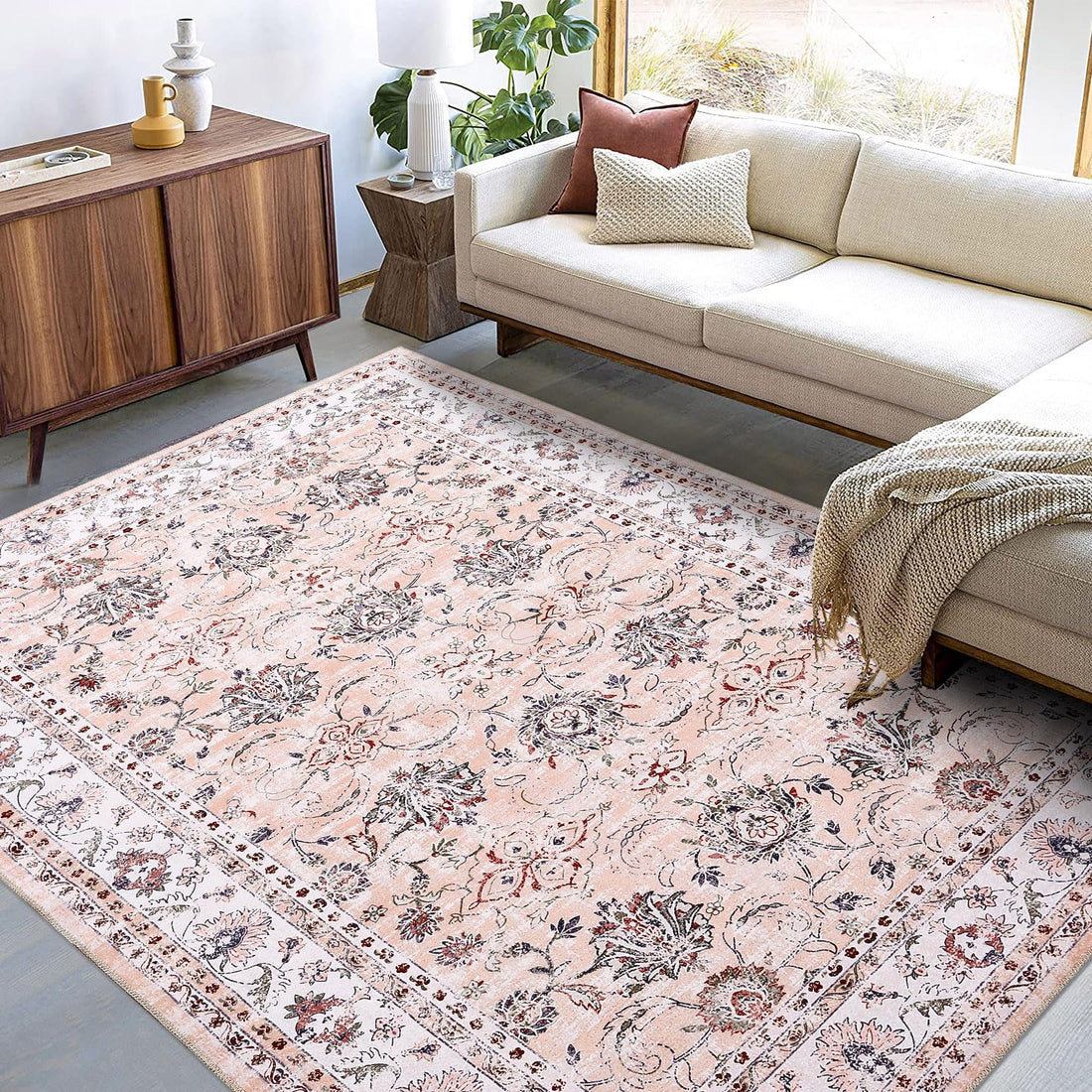 Tappeto lavabile Garvee di grandi dimensioni, resistente all'acqua e tutte le macchie, stile vintage, antiscivolo, motivo orientale, 200x290 cm, per soggiorno e camera da letto