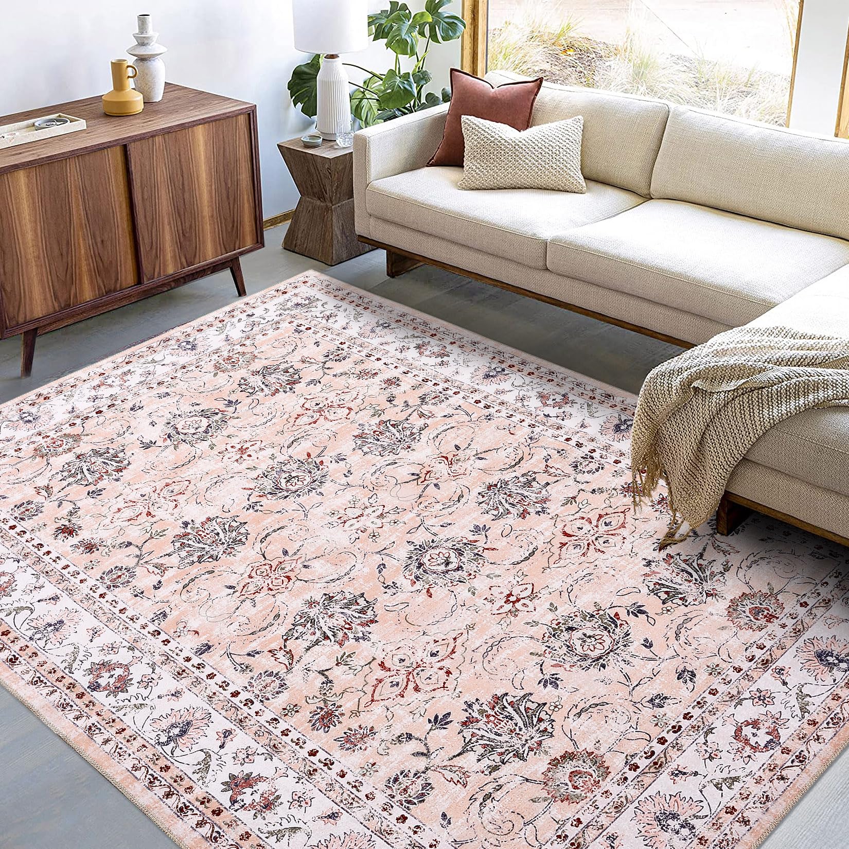 Tappeto lavabile GARVEE di grandi dimensioni, resistente all'acqua e alle macchie, motivo orientale vintage, antiscivolo, 200x290 cm, per uso interno ed esterno