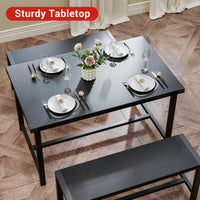 Set da pranzo Garvee per 4 persone con tavolo rettangolare e 2 panche in legno, robusto, rustico, salvaspazio, ideale per stanze piccole, MDF e acciaio, marrone