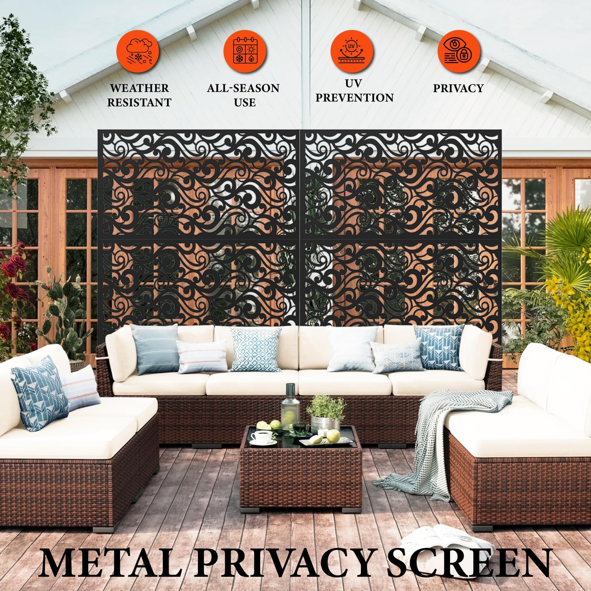 Pannelli metallici per schermatura della privacy da esterno Garvee 72"x47" resistenti alle intemperie, robusti, verniciati a polvere, autoportanti, per giardino, terrazza, balcone, neri