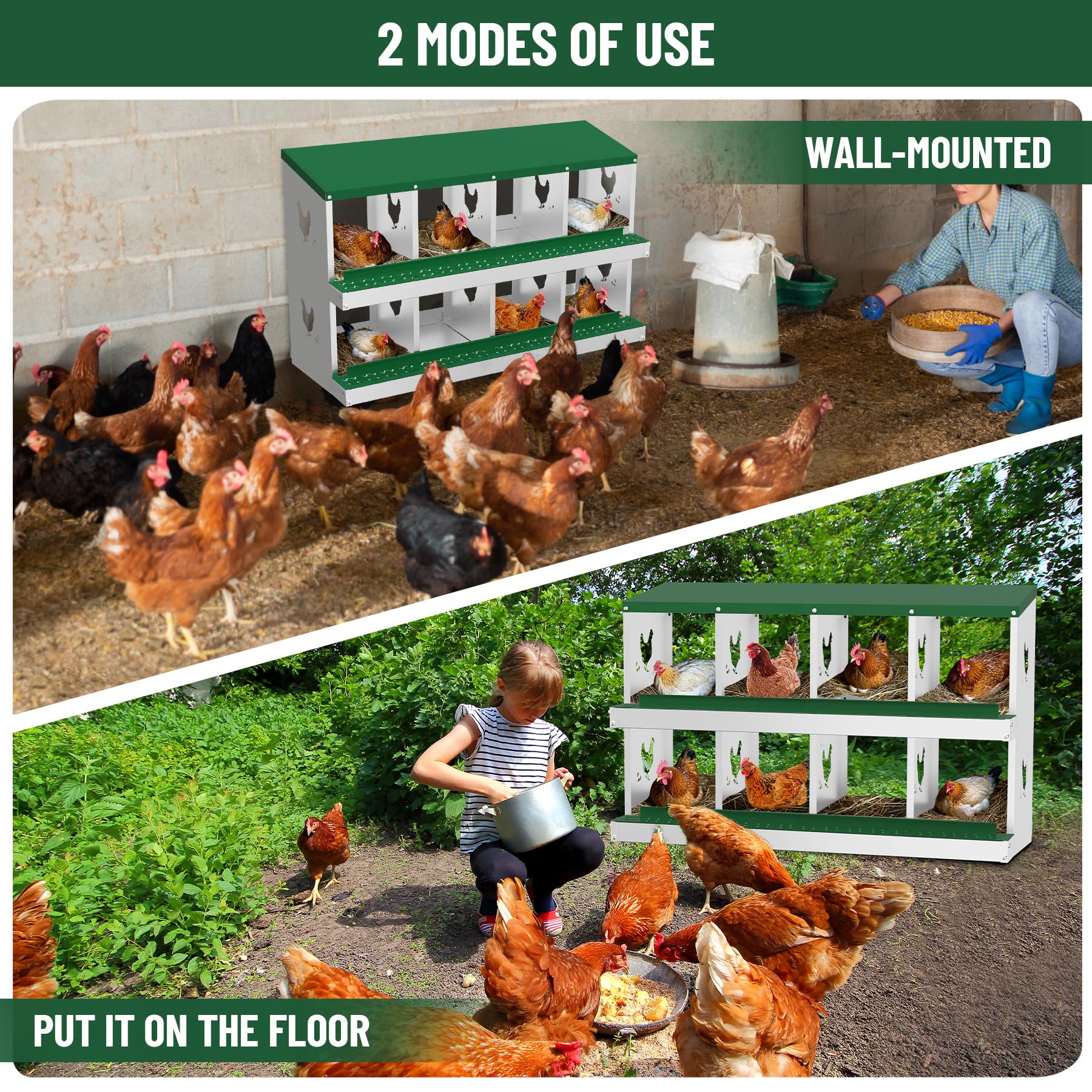 Nidi Garvee – Metallo, 8 scomparti, resistenti alle intemperie, per allevamenti avicoli e giardini, 42,72"L x 16,93"W x 26,57"H