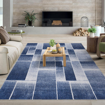 Tappeto geometrico moderno Garvee blu 120x170 lavabile a pelo corto antiscivolo per soggiorno, camera da letto, cucina, cameretta dei bambini, corridoio, sala da pranzo