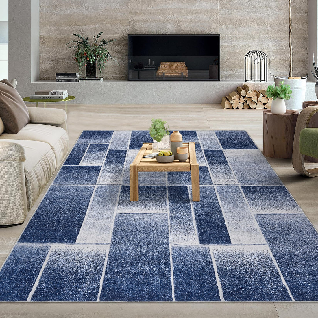 Tappeto Garvee 160x230 blu a pelo corto lavabile antiscivolo per soggiorno, camera da letto, cucina, cameretta dei bambini, corridoio, sala da pranzo