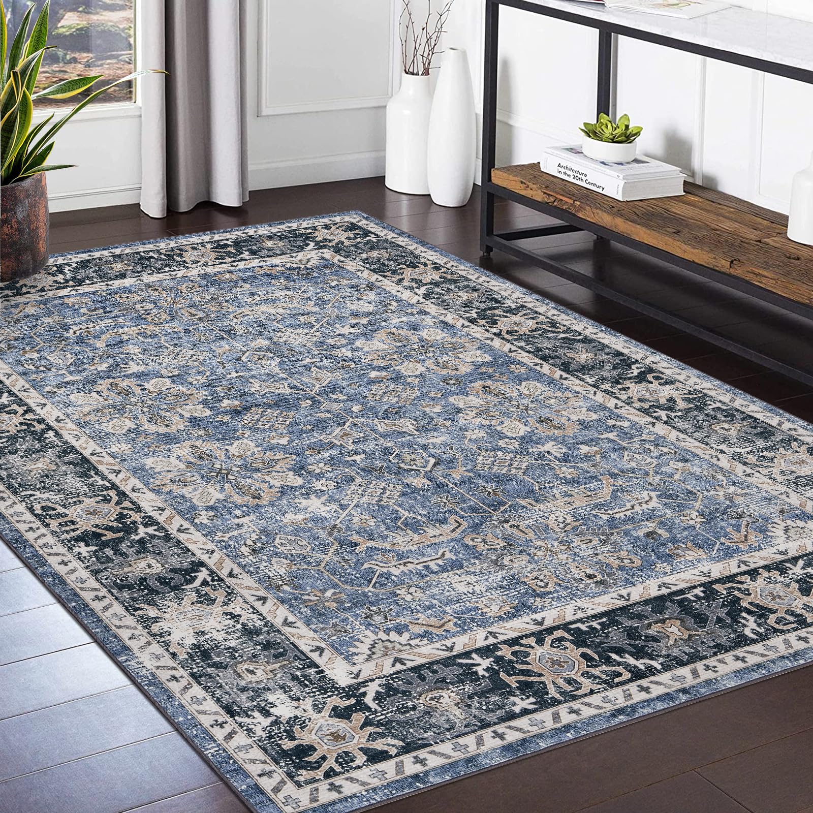 Tappeto lavabile Garvee, tappeto di ispirazione vintage, motivo floreale classico, 160x230 cm, morbido cotone cashmere
