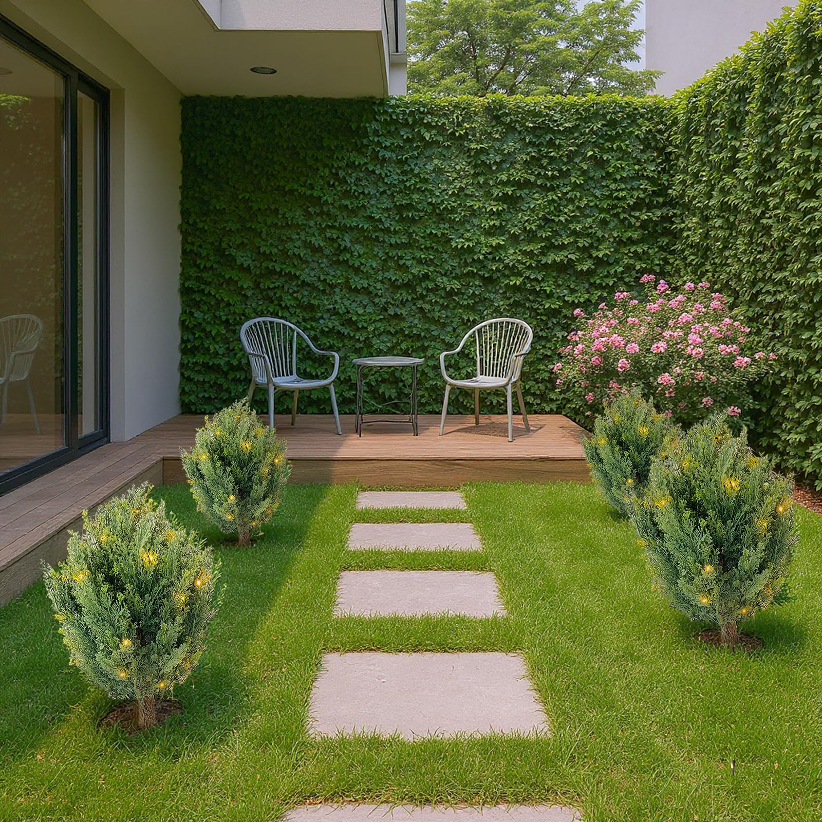Garvee 30" Alberi di cipresso artificiali Set di 2 con picchetto per giardino e terrazza Verde Resistente a tutto il calore e ai raggi UV