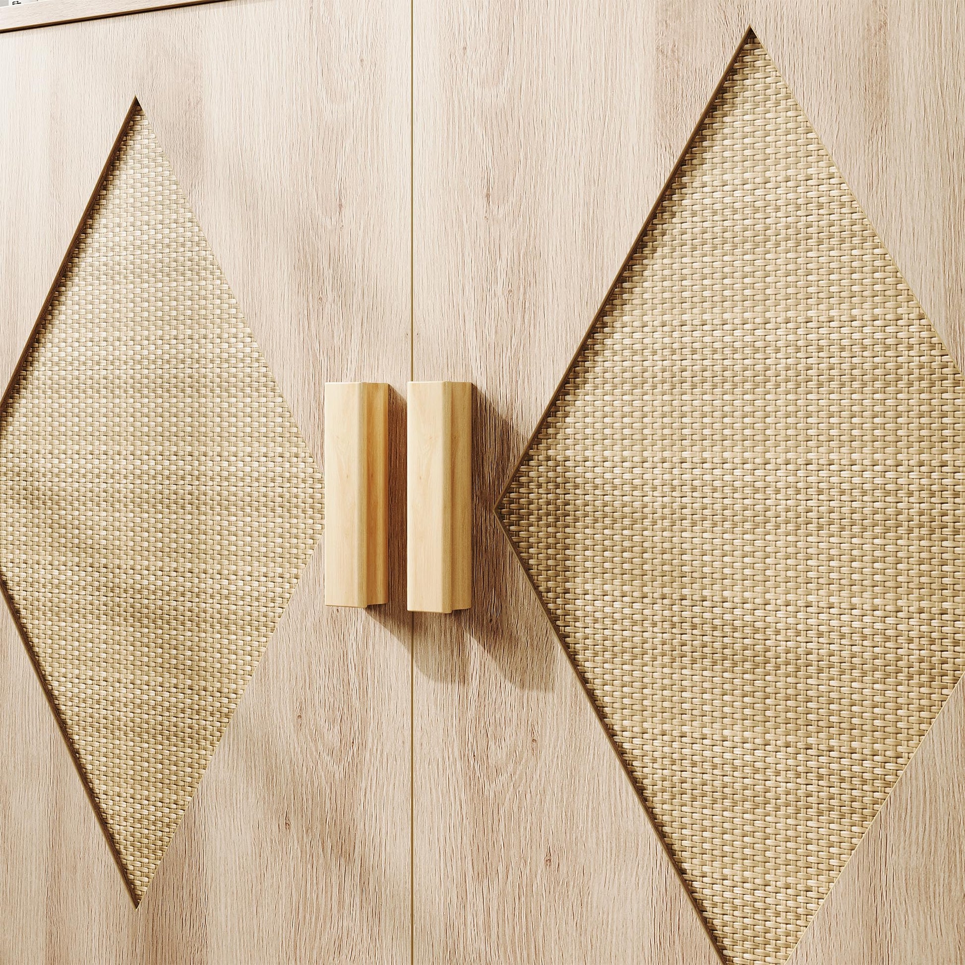 Garvee Buffet Cabinet Con 2 Decorazioni In Rattan, Mobile Contenitore In Legno Naturale Per Soggiorno E Sala Da Pranzo, Naturale