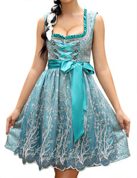 Garvee Dirndl da donna, abito tradizionale midi in 2 pezzi con grembiule Dirndl per l'Oktoberfest, verde, taglia 34, elegante abito festivo
