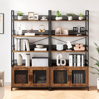 Libreria industriale Garvee con ante, 4 ripiani, struttura in metallo, legno MDF, mobiletto in rete per soggiorno e ufficio, 70,87"x31,5"x12", rustico