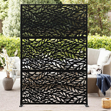Garvee Metal Privacy Screen 72"x47" Robusto acciaio verniciato a polvere per giardino e balcone, antiruggine, 3 pannelli, autoportante, nero
