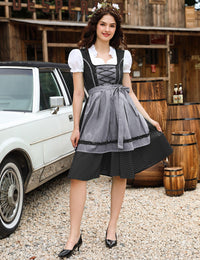 Abito tradizionale midi da donna Garvee Dirndl, nero, taglia 38, per l'Oktoberfest, in cotone floreale, scollo a V, bottoni esclusivi