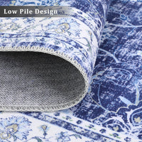 Tappeto vintage GARVEE, design orientale, antiscivolo, antimacchia, pelo corto, lavabile, blu navy, 160x230 cm, per soggiorno e camera da letto