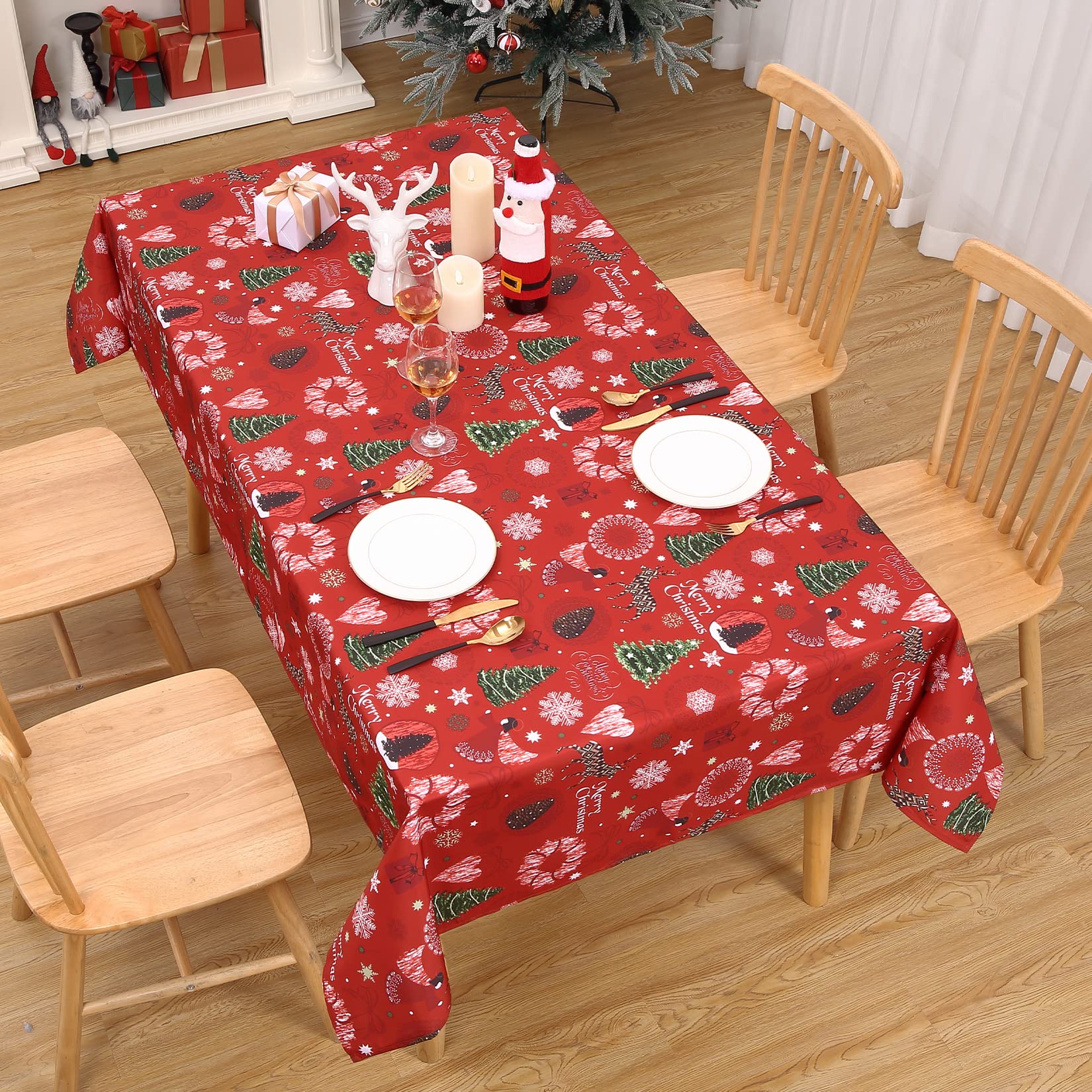 Garvee Tovaglia Natalizia Rettangolare Rossa Con Design Cervo E Albero Impermeabile Antimacchia Poliestere Resistente Tre Misure Disponibili Per Cene E Feste