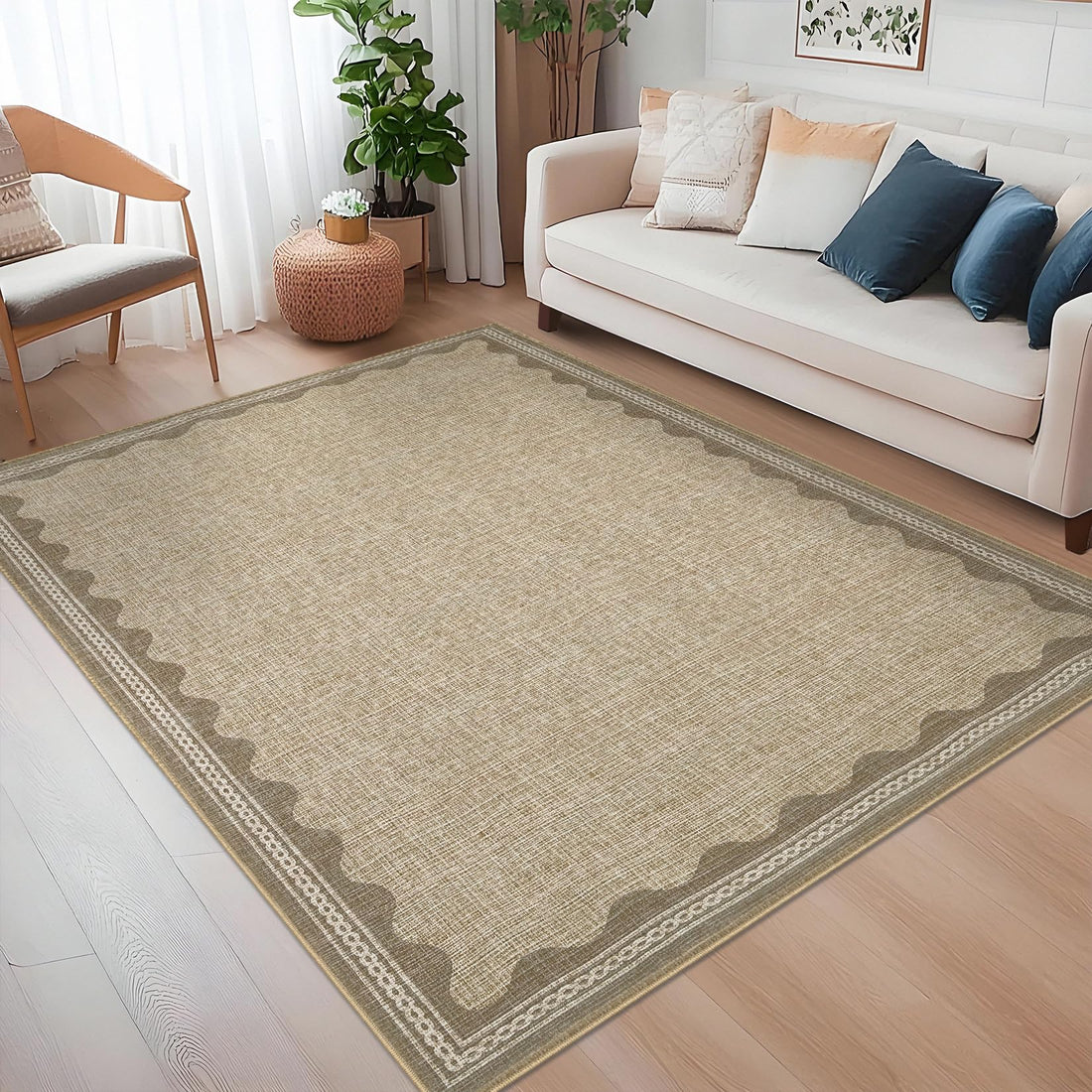 Tappeto moderno per soggiorno Garvee 120x170cm, lavabile, antiscivolo, a pelo corto, colore lino