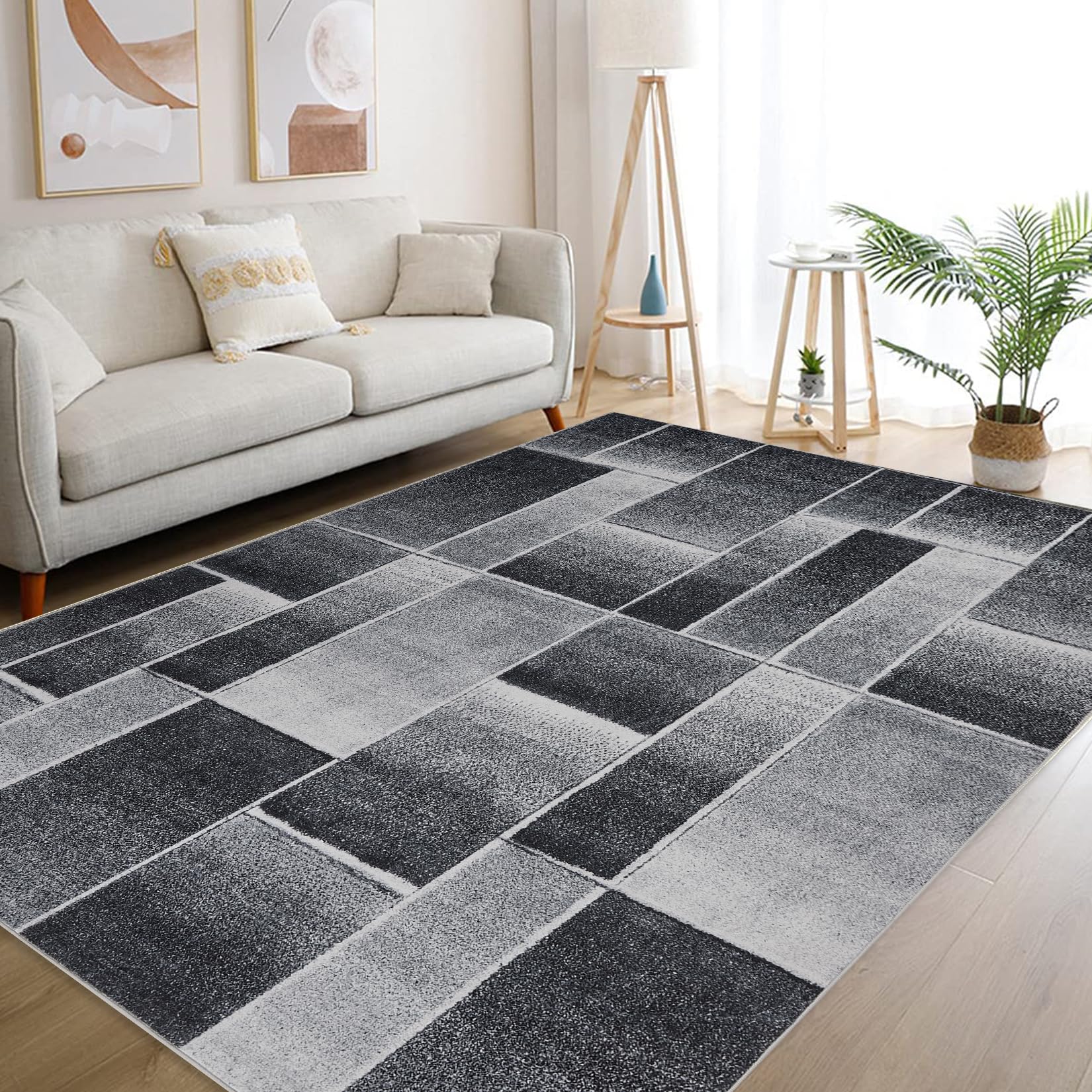 Tappeto moderno lavabile Garvee 160 x 230 nero a pelo corto antiscivolo per soggiorno, camera da letto, cucina