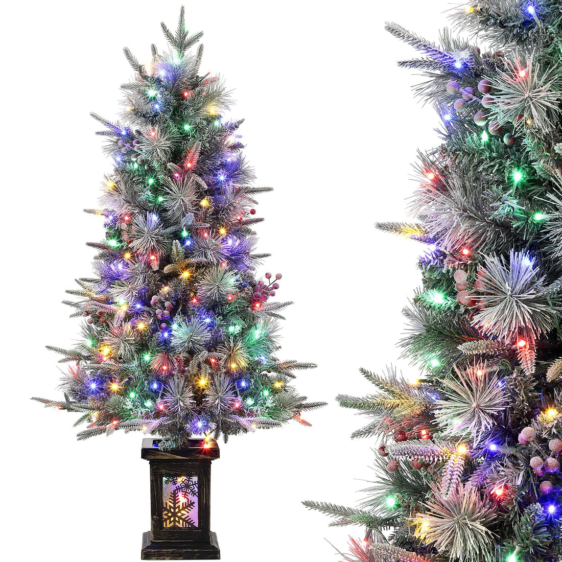 Albero di Natale Garvee 125cm con luci e decorazioni - base a fiocco di neve per una magica atmosfera invernale