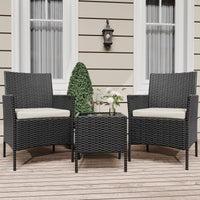 Set di mobili da giardino Garvee, 3 pezzi, rattan PE, balcone/giardino, nero/beige, resistente alle intemperie, ergonomico