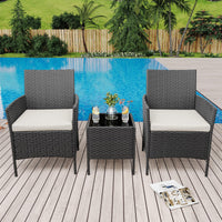 Set di mobili da giardino Garvee, 3 pezzi, rattan PE, balcone/giardino, nero/beige, resistente alle intemperie, ergonomico