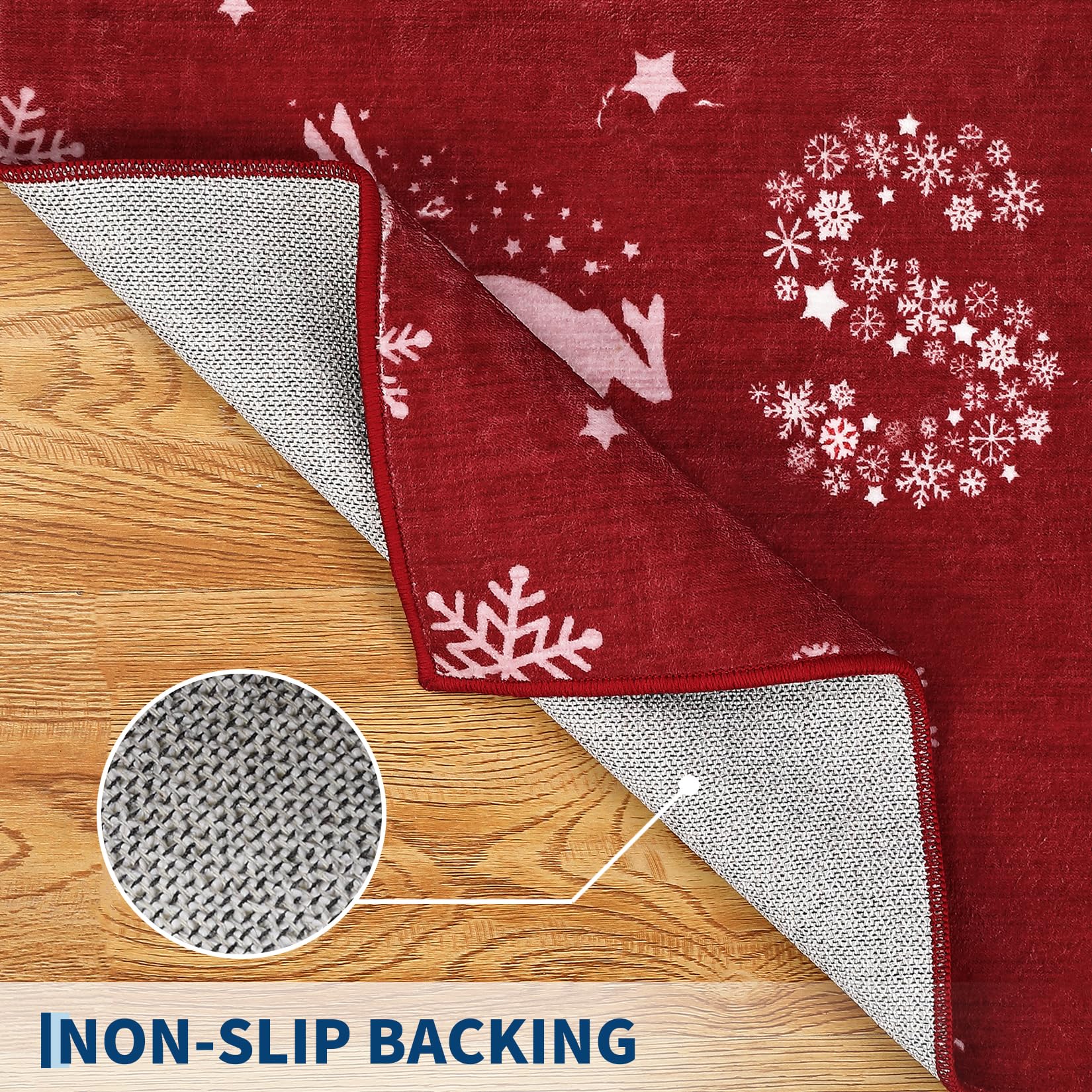Tappeto natalizio Garvee con motivo a alce, albero di Natale e fiocco di neve per corridoio, soggiorno, cucina, 60x180 cm, rosso