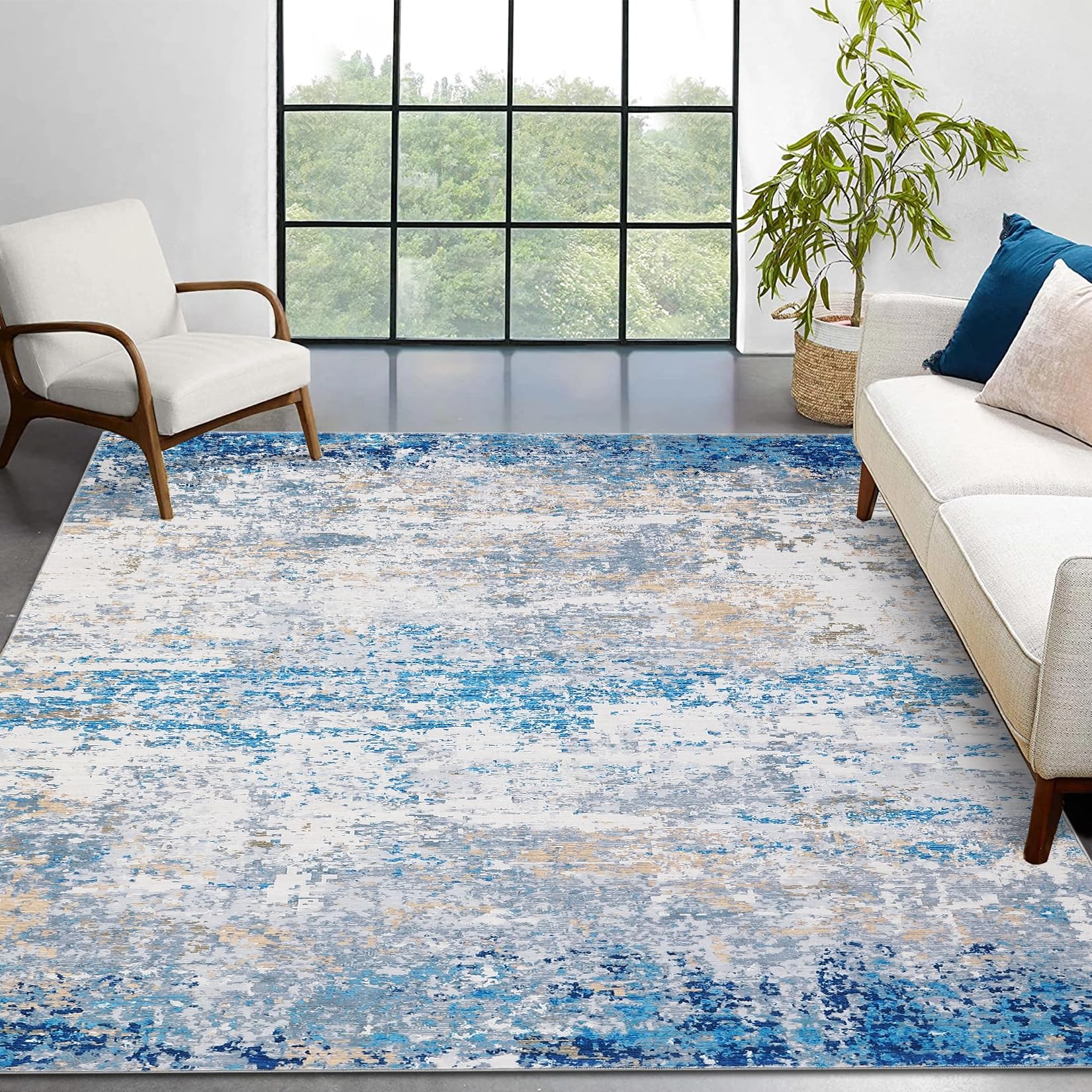 Tappeto moderno astratto Garvee, lavabile, antiscivolo, soggiorno, camera da letto, 140x200 cm, grigio blu