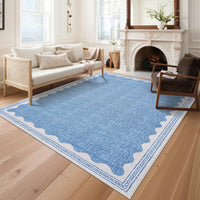 Tappeto moderno per soggiorno Garvee 120x170cm, lavabile, antiscivolo, a pelo corto, antimacchia, blu