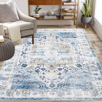 Garvee Tappeto Vintage Lavabile Antiscivolo Ultra Sottile Poliestere Blu 160x230 cm Interni Casa Ufficio