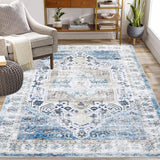 Garvee Tappeto Vintage Antiscivolo Lavabile Poliestere Blu 160x230 cm Per Interni Casa Ufficio - Bianco