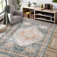 Tappeto vintage Garvee Easy Clean con supporto antiscivolo in TPR per camera da letto e soggiorno, 120x170 cm, verde
