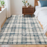 Tappeto Garvee con Motivo Karo Irregolare Antiscivolo Colore Resistente 120x170cm Blu-Beige per Soggiorno e Camera da Letto - Blaubeige