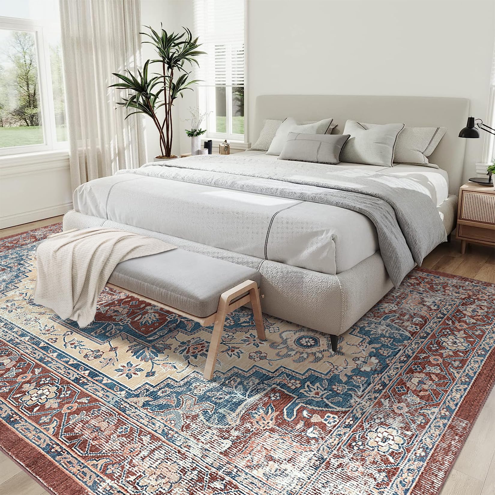 Tappeto tradizionale vintage Garvee, design orientale, antiscivolo, lavabile, 160x230 cm, ruggine, per soggiorno e sala da pranzo