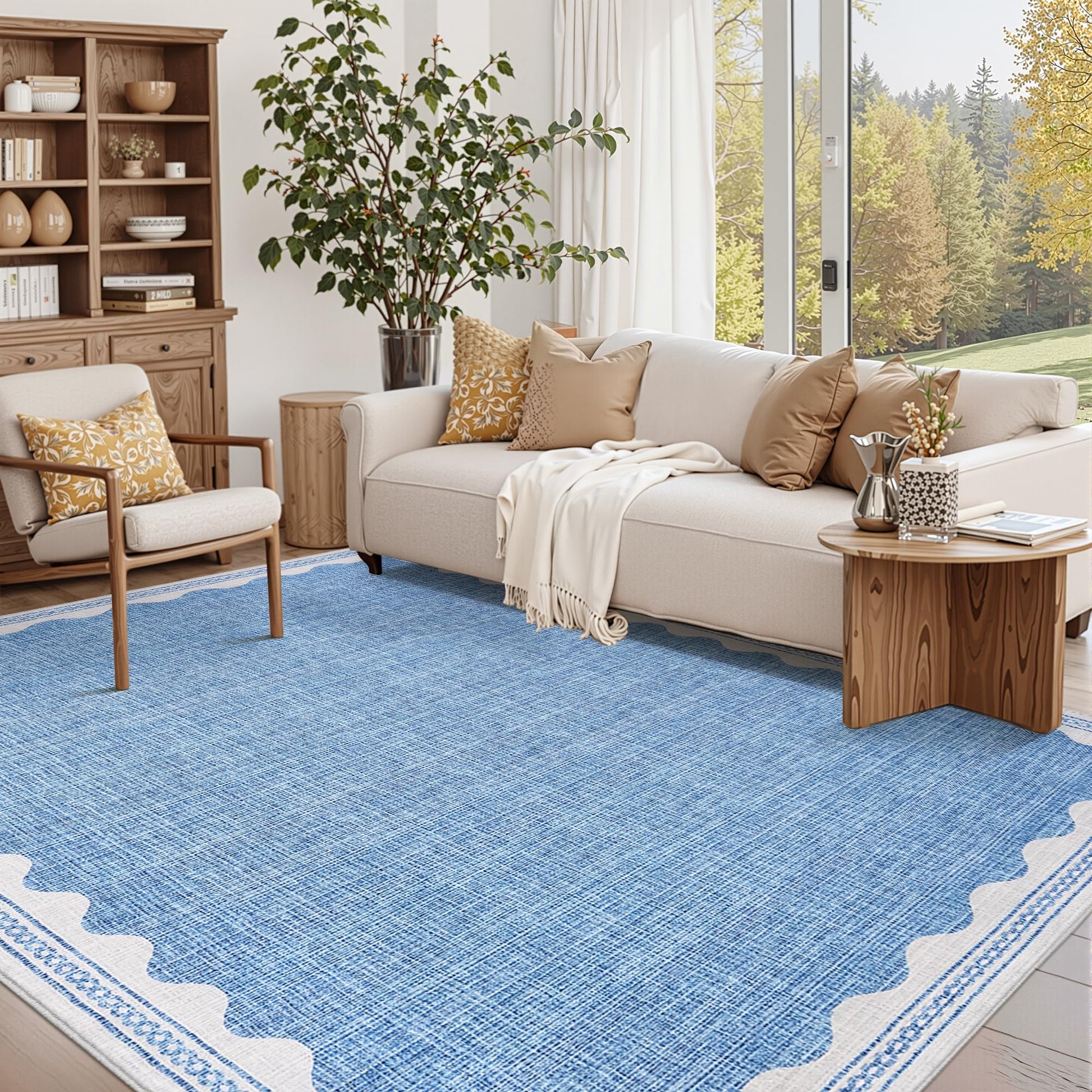 Tappeto moderno per soggiorno Garvee 120x170cm, lavabile, antiscivolo, a pelo corto, antimacchia, blu
