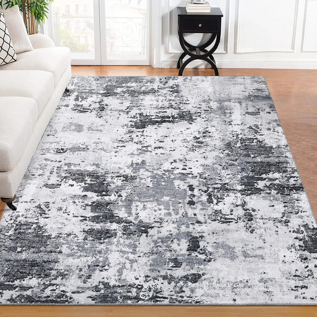 Tappeto lavabile moderno astratto Garvee per soggiorno, camera da letto, ufficio, 120x170 cm, grigio