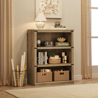 Libreria Garvee Triple Wide a 4 ripiani, grande, robusta, in legno industriale grigio, 40" H x 31,5" W x 12,2" D, soggiorno