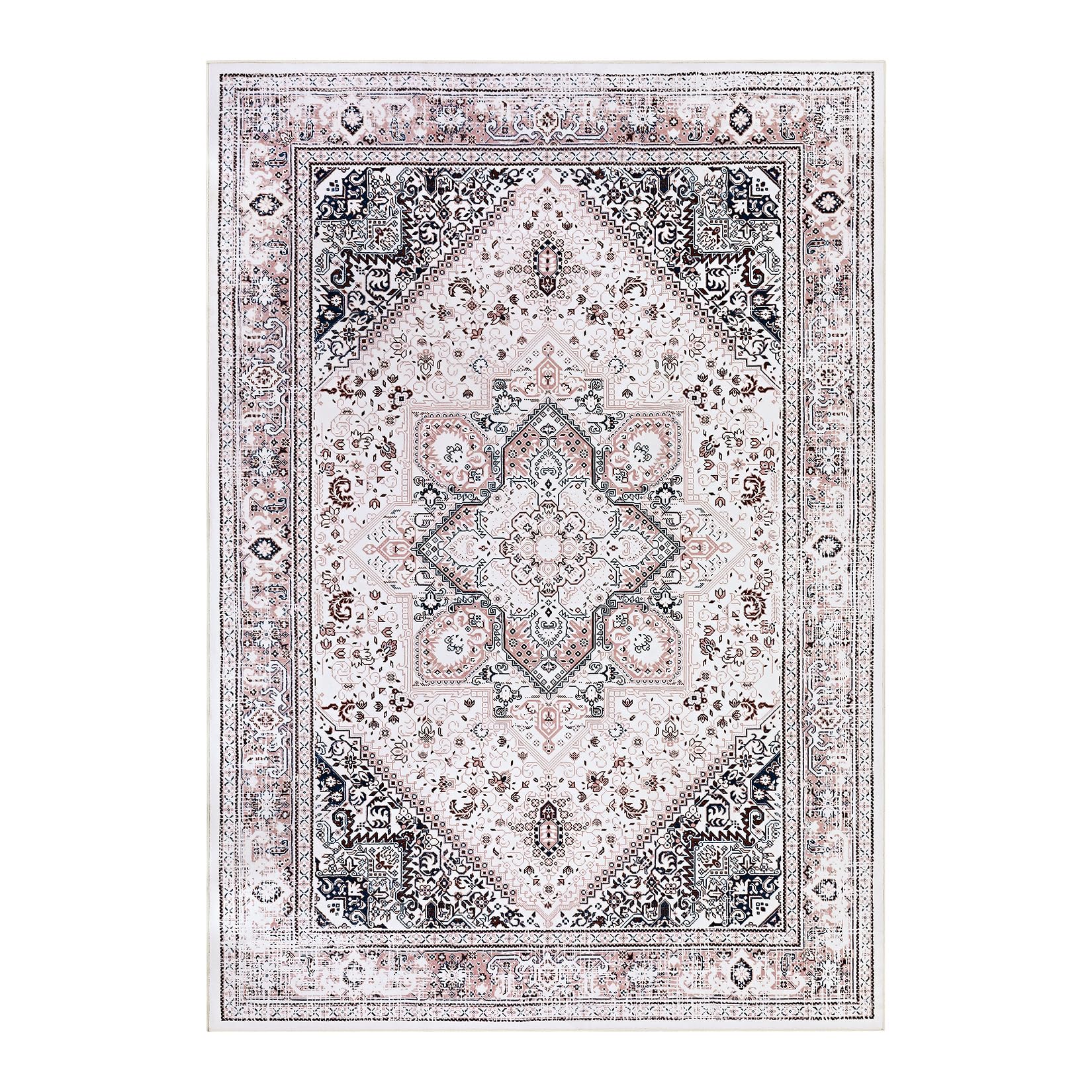 Garvee Teppich Boho Vintage Waschbar Rutschfest Weicher Niedrigflor 120x170cm Rosa Für Wohnzimmer Schlafzimmer Esszimmer