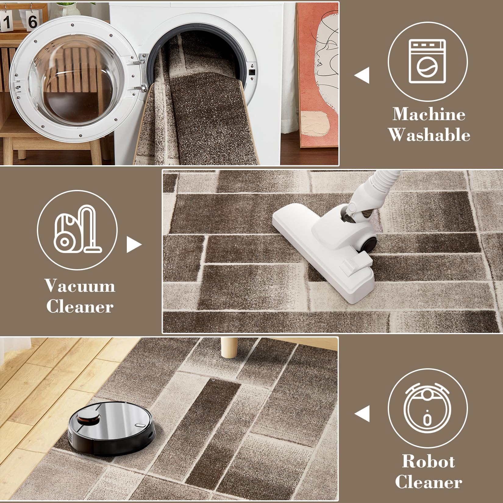 Tappeto moderno Garvee a pelo corto per soggiorno e camera da letto con motivo geometrico tagliato a contorno, marrone 160x230 cm