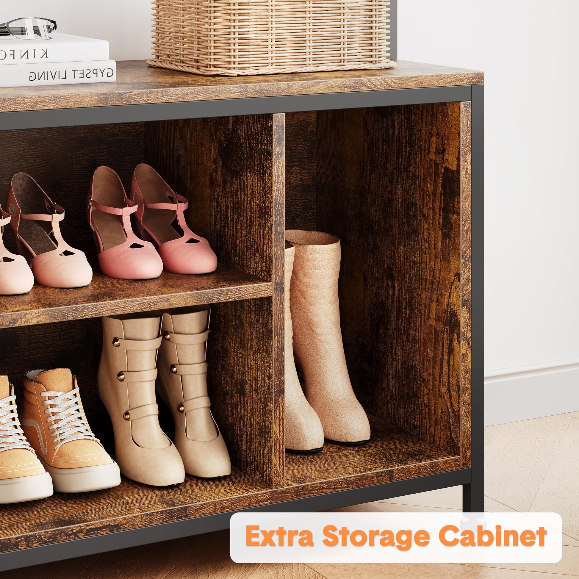 Garvee Hall Tree con panca e guardaroba 5 in 1 Organizer per corridoio e anticamera in legno rustico regolabile