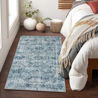 Tappeti a pelo corto Garvee blu 160x230cm, tappeto moderno per soggiorno e camera da letto in stile boho vintage