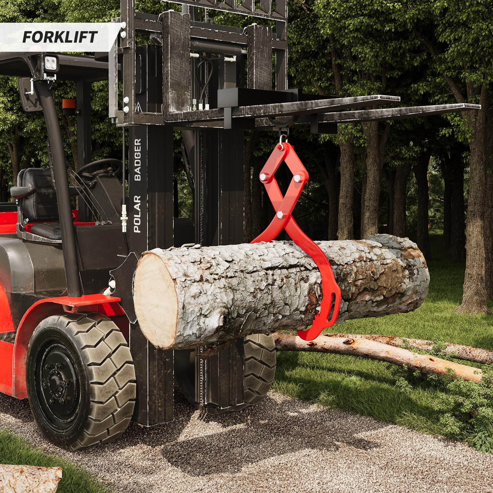 Pinza per tronchi Garvee da 32 pollici con 2 artigli seghettati, capacità di sollevamento di 2200 libbre, acciaio, rivestimento a polvere rossa, per trattori e camion