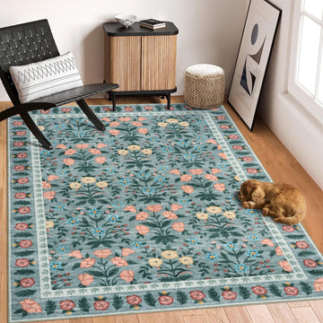 Tappeto decorativo da interno Garvee Boho 160x230cm, antiscivolo, a pelo corto, motivo floreale nero, in fibre sintetiche morbide, lavabile, per soggiorno, sala giochi